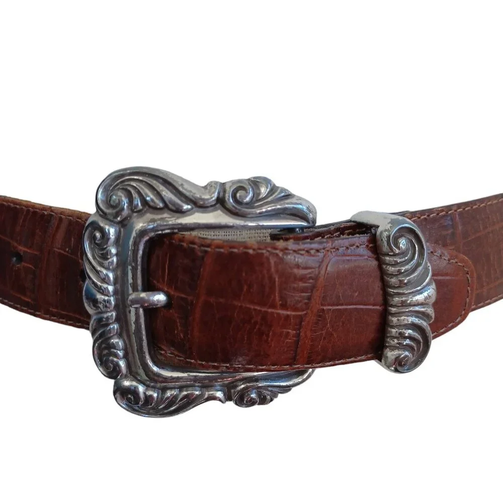 Brighton Leather Belt Black Brown Two Tone Croc Embossed Womens Small